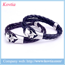 Titanium steel skull leather woven bracelet jewelry wholesale new products 2015